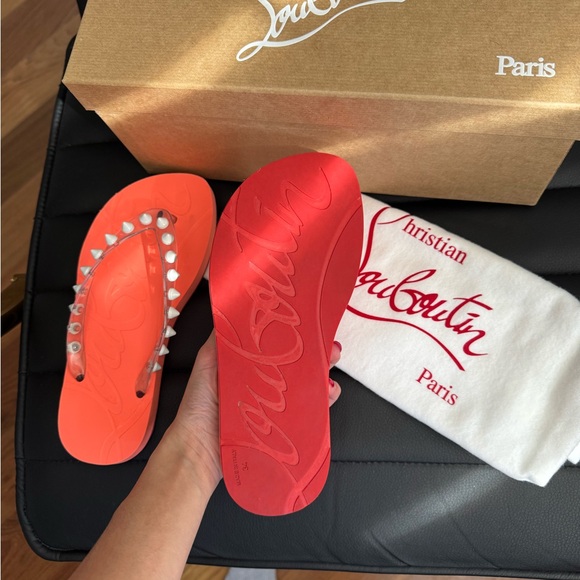 Christian Louboutin Vibrant Orange Sandals with Spikes authentic from SSENSE - Picture 2 of 7
